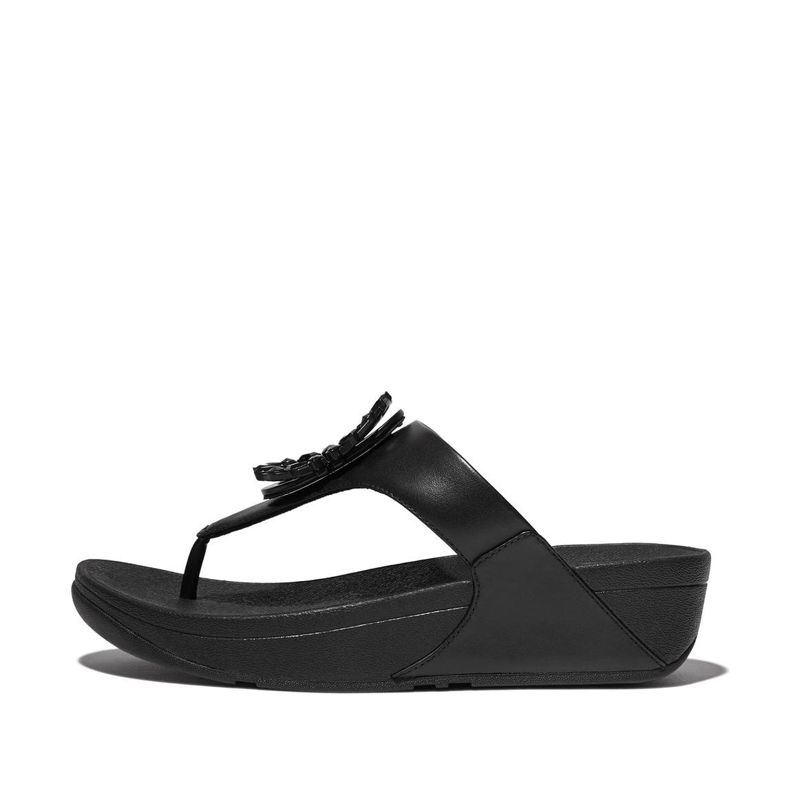 Crystal-Circlet Leather Toe-Post Sandals