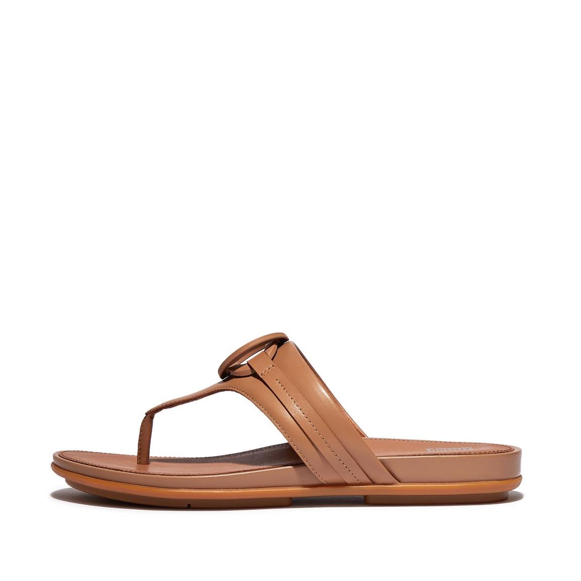 GRACIE RUBBER-CIRCLET LEATHER TOE-POST SANDALS