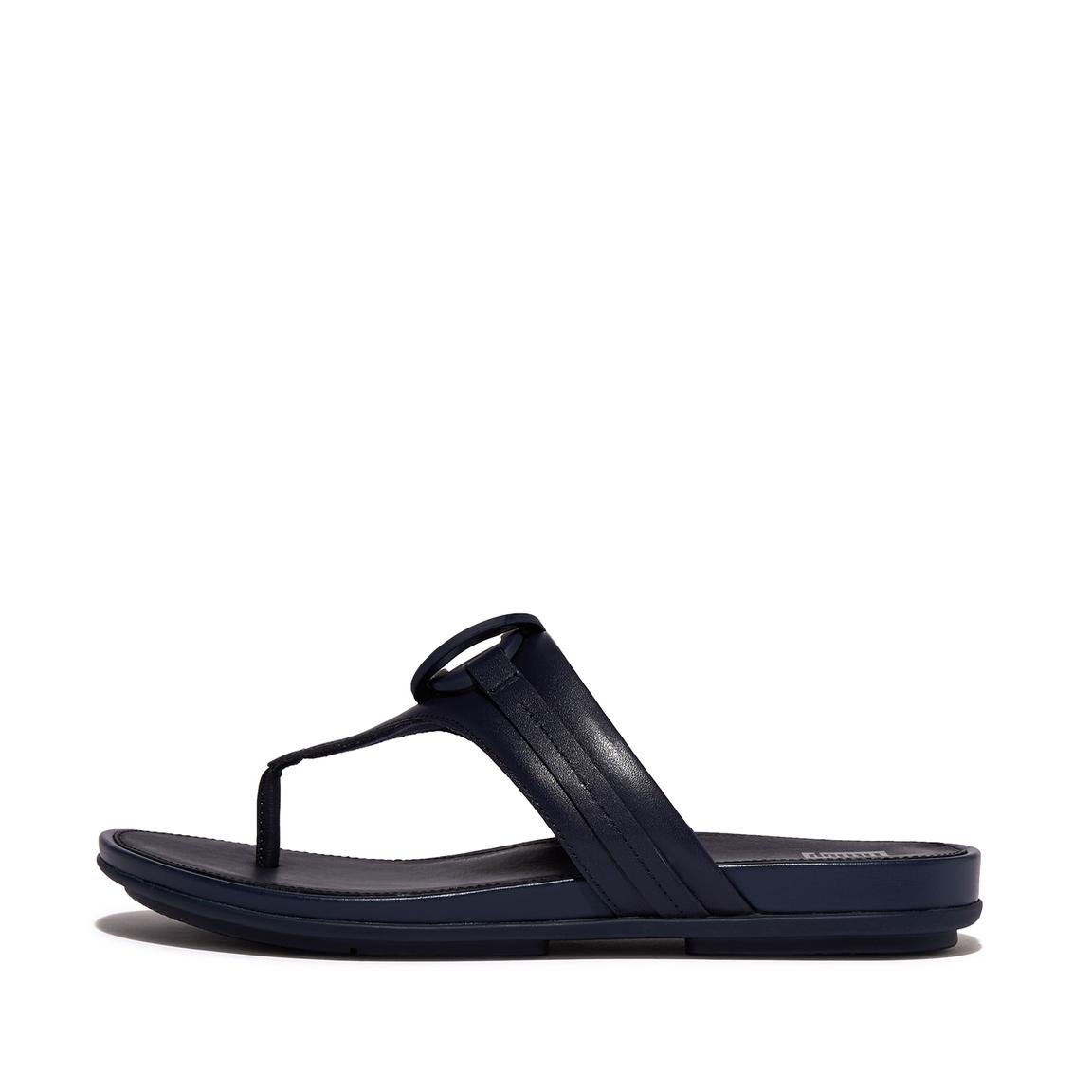 GRACIE RUBBER-CIRCLET LEATHER TOE-POST SANDALS
