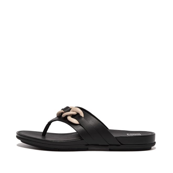 Rubber-Chain Leather Toe-Post Sandals