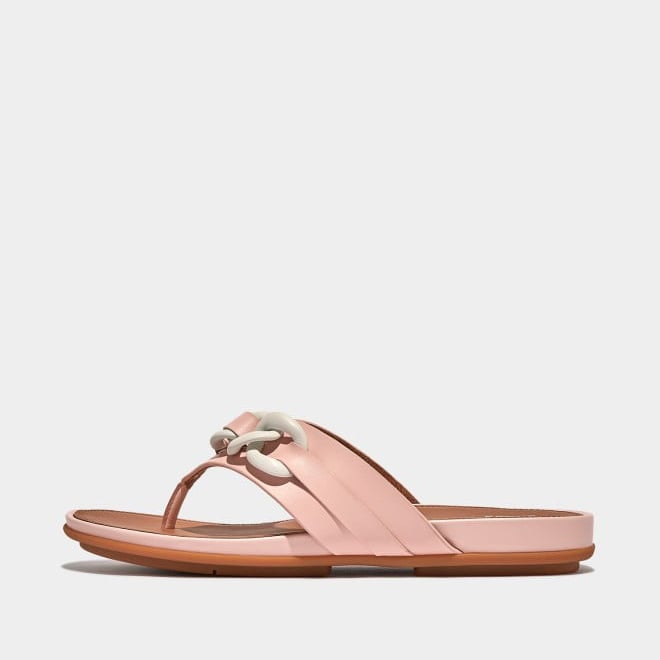 GRACIE RUBBER-CHAIN LEATHER TOE-POST SANDALS