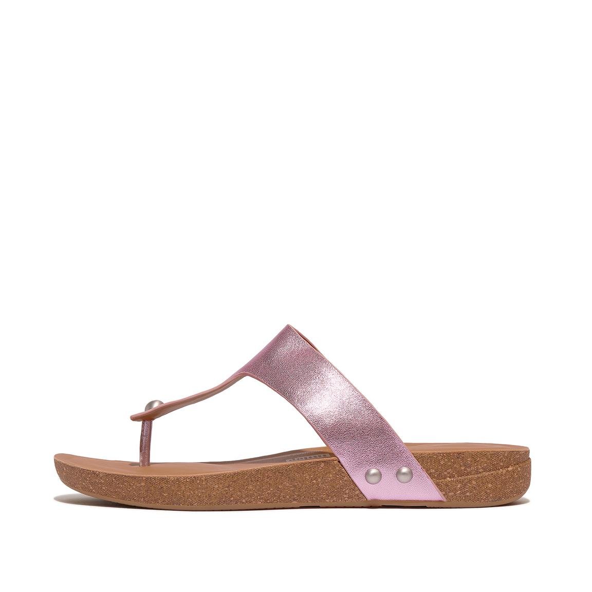 IQUSHION METALLIC-LEATHER TOE-POST SANDALS