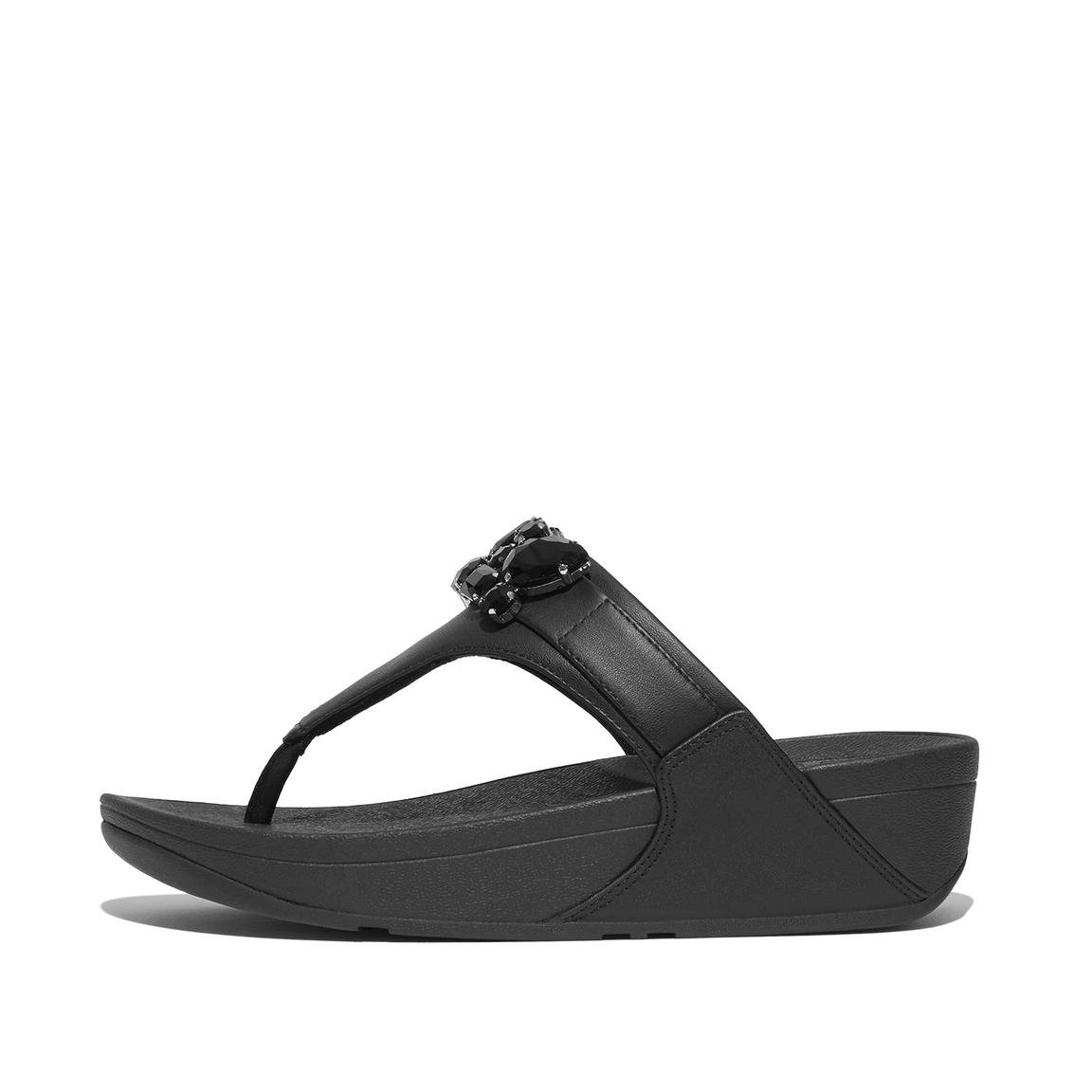 LULU JEWEL-DELUXE LEATHER TOE-POST SANDALS