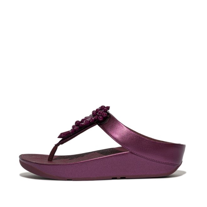 RUMBA STARBURST-BEAD METALLIC TOE-POST SANDALS
