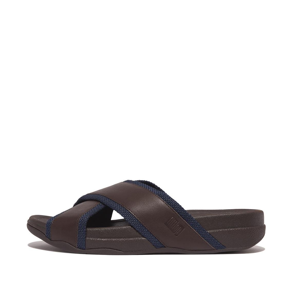 SURFER MEN'S WEBBING/LEATHER CROSS SLIDES